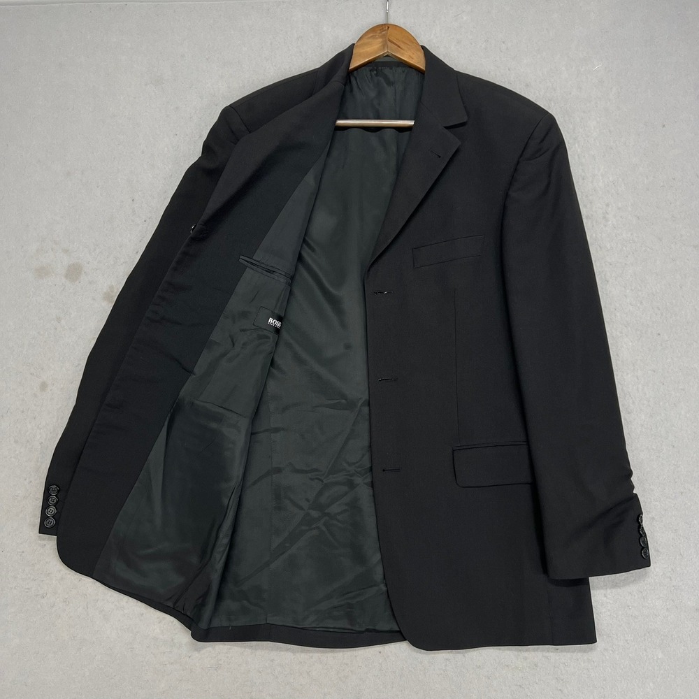 Vintage 90s Hugo Boss Mens‎ Black Stretch 3 Button Suit Jacket Blazer Size 40R